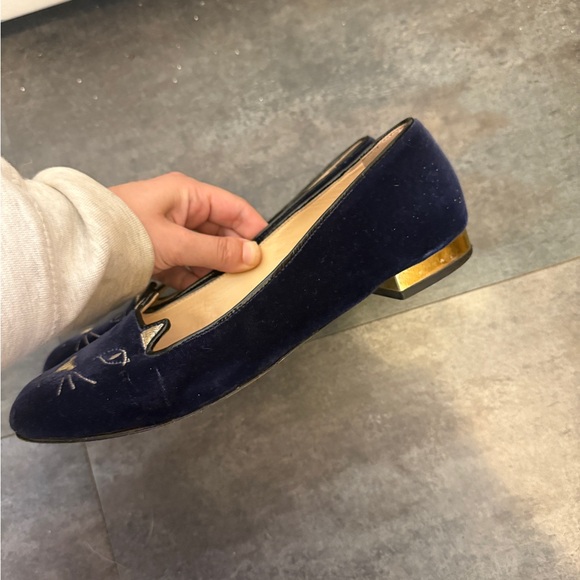 charlotte olympia kitty flats navy velvet - Picture 2 of 3